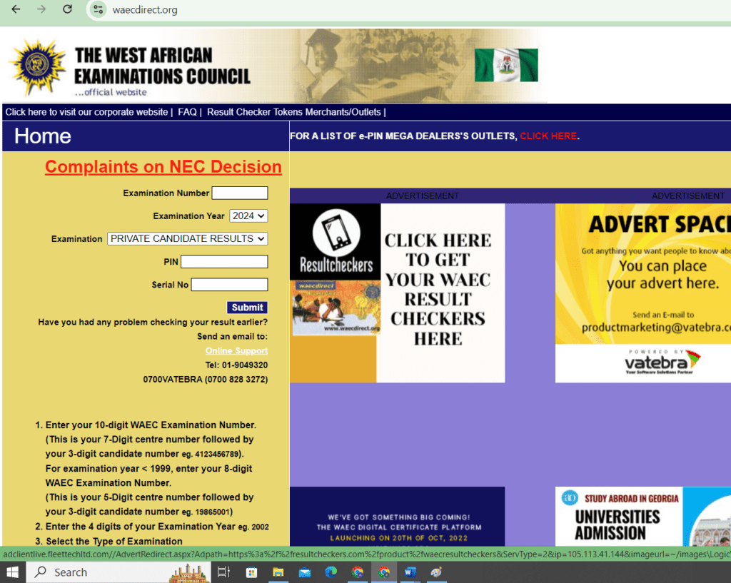 WAEC Result Checker Portal